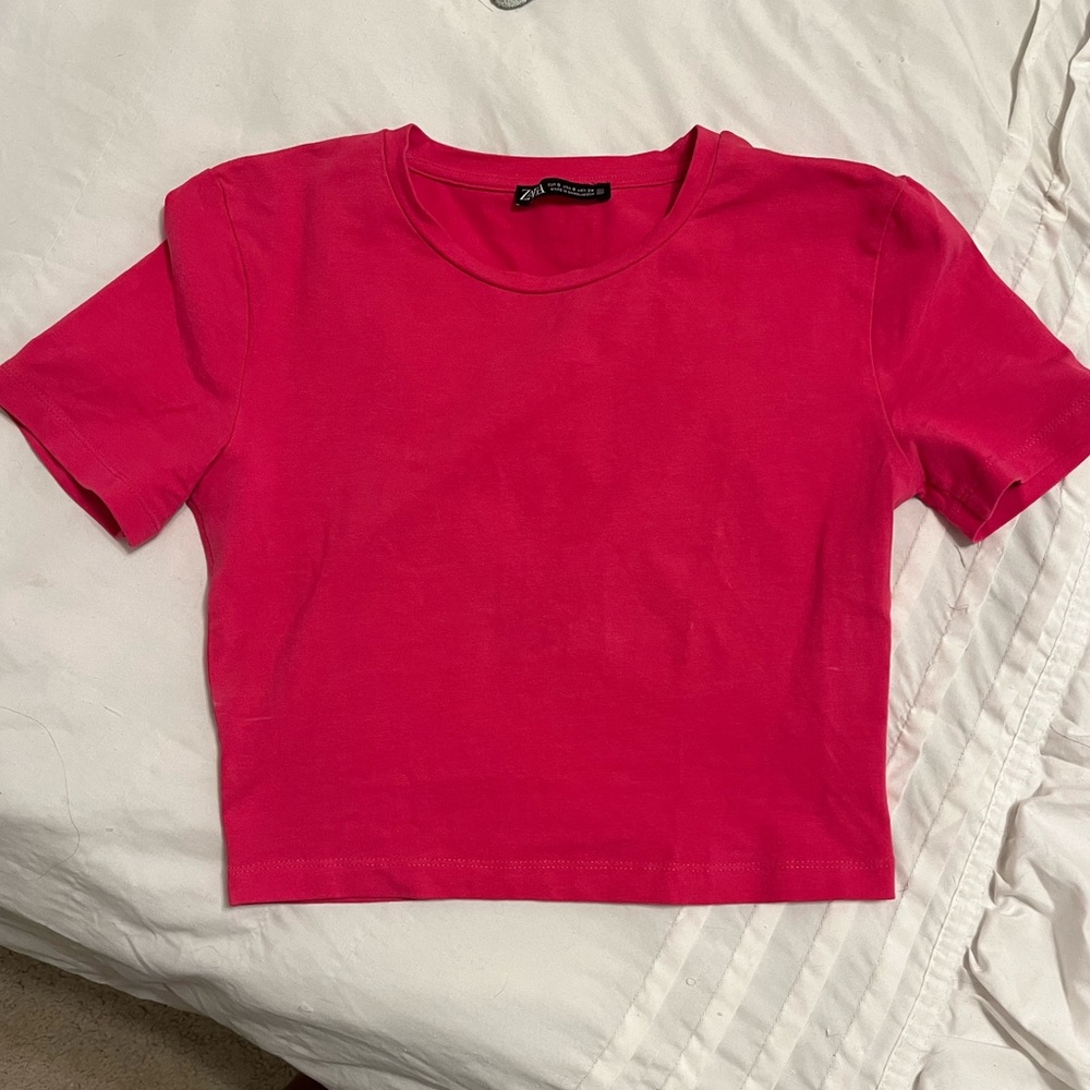 ZARA Hot Pink Cropped Tee